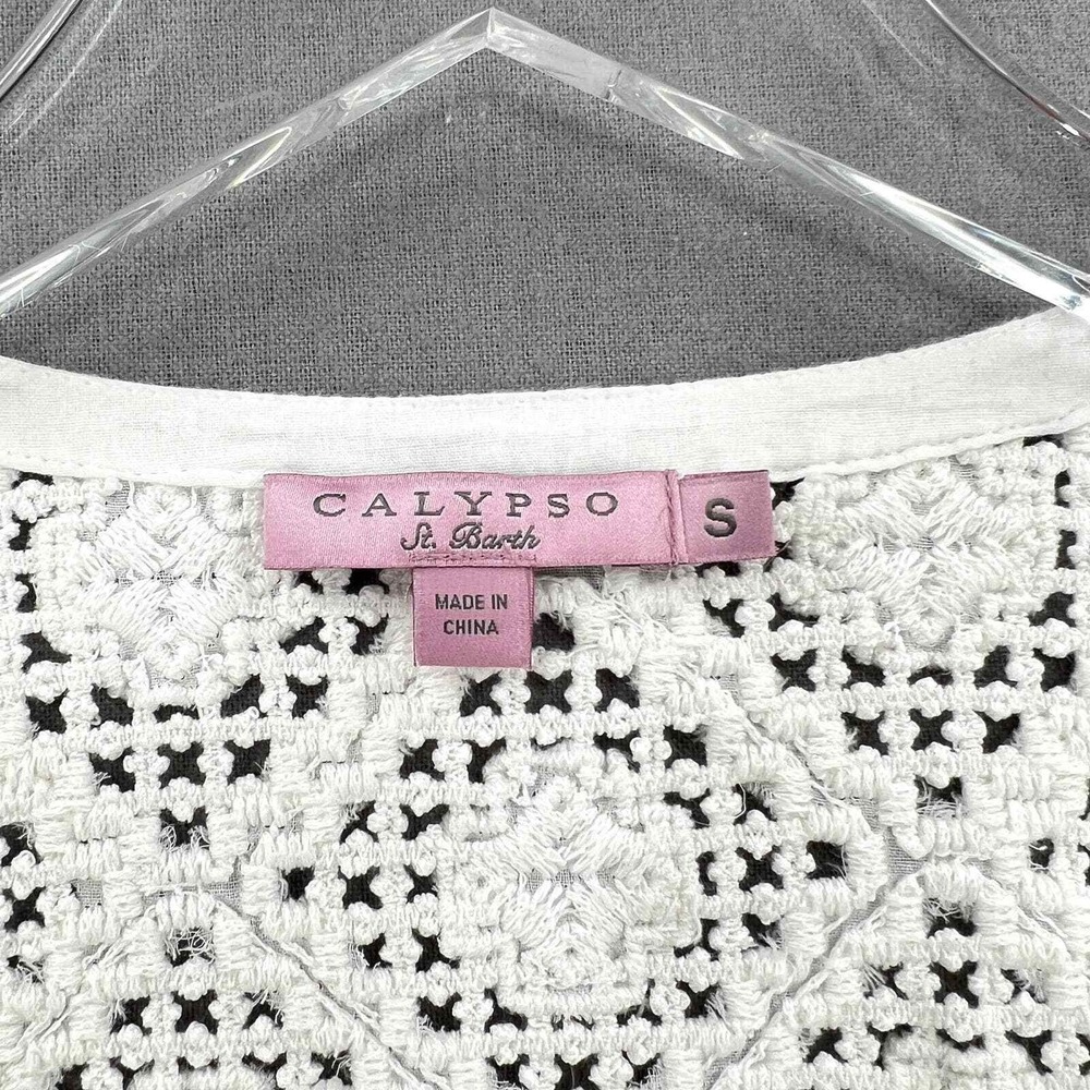 CALYPSO ST BARTH Embroidered Eyelet Tunic Top Womens Small White Resort Beach - Picture 9 of 16